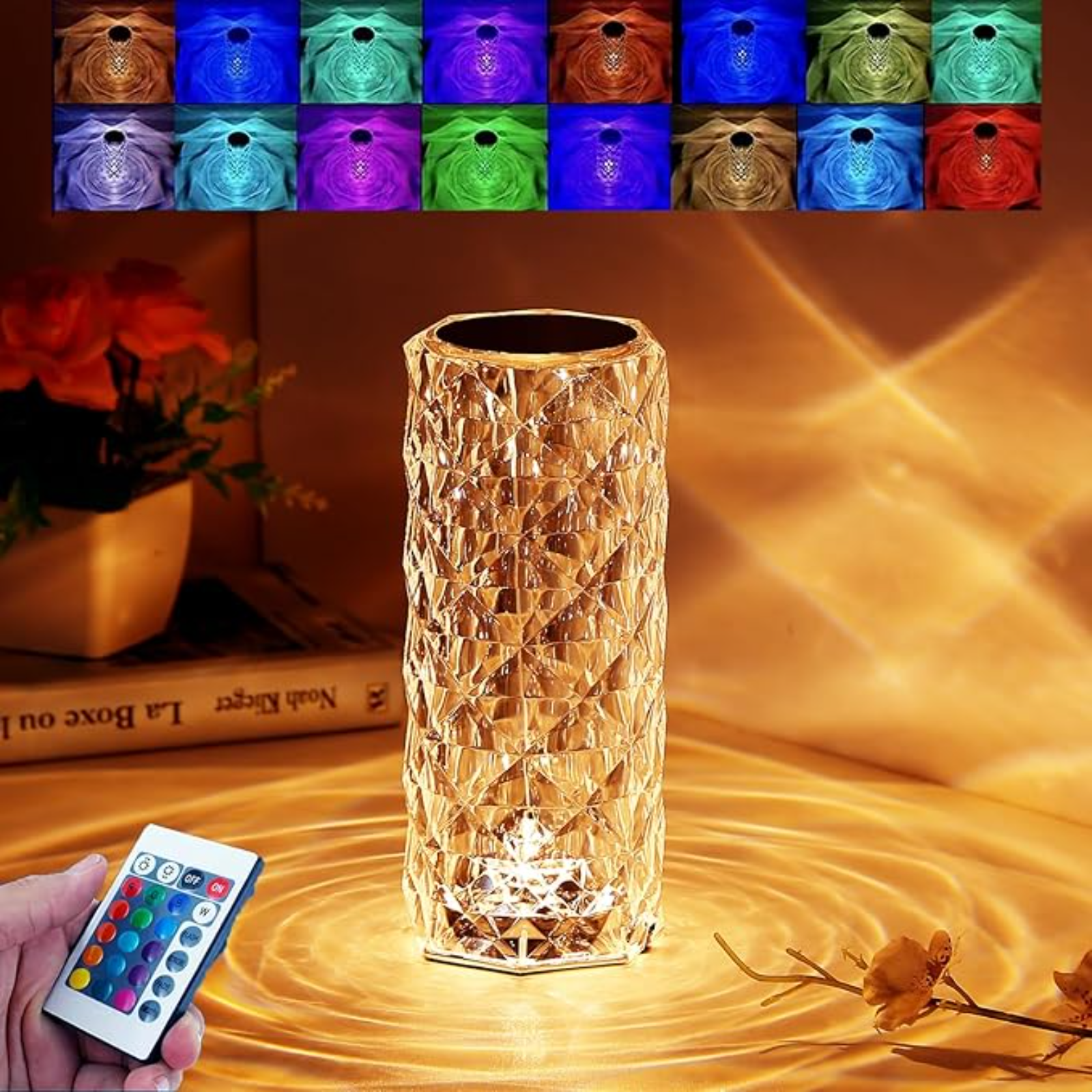 Diamond Rose Crystal Lamp 16 Color Changing ( With Remote) Touch Lamp Usb Rechargeable